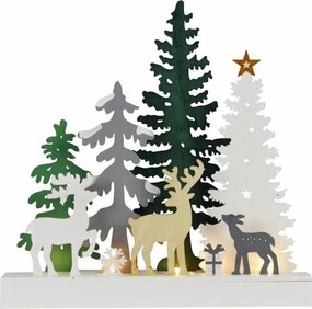 Drewniana dekoracja świąteczna LED z motywem jeleni, 30 cm