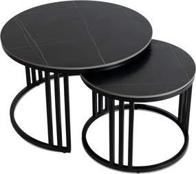 Zestaw Stolików Kawowych JERRY Czarny Marmur/Czarny do Salonu Nowoczesny