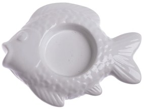 Świąteczny świecznik ceramiczny na świeczki tea light Fish biały, 11 x 2 x 8,5 cm