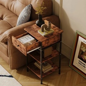 Stolik nocny komoda szafka z szufladą półką retro brąz industrialny loft