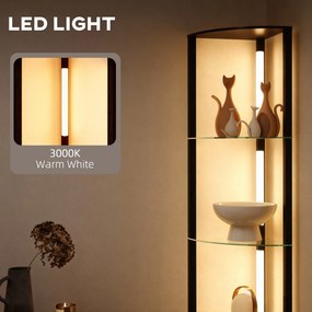 HOMCOM LED Lampa Stojąca ze Szklanymi Półkami, Lampa z 3 Poziomami Jasności, Czarna | Aosom PL