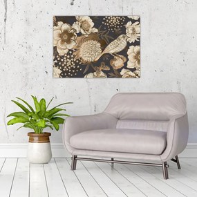 Obraz złotych kwiatów na ciemnym tle (70x50 cm)