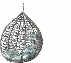 Szare wiszące krzesło KOKON bez stojaka, zielono-biała poduszka