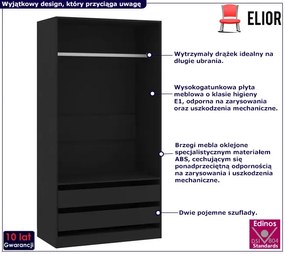 Czarna minimalistyczna szafa z drążkiem - Uxaro 3X