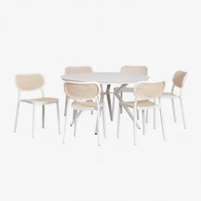 Zestaw Stołu Aluminiowego Valerie Round (ø125 Cm) I 6 Krzeseł Ogrodowych Omara Gardenia Biel - Sklum