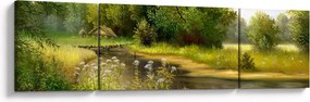 Obraz - Rzeka przy lesie, obraz olejny (170x50 cm)