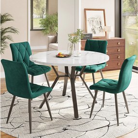 Zestaw 5 stołów i krzeseł do jadalni - 100 x 100 x 75 cm - stół z metalowymi nogami + 4 ergonomiczne krzesła - MDF + Metal - zielony