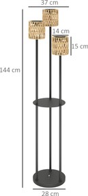 Outsunny Stojąca Lampa Solarna Rattan z Czujnikiem Światła 3 Światła w stylu Boho IP44 Ø37 x 144H cm