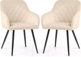 2x Welurowe krzesło tapicerowane pikowane w romby Beżowe VELTO Czarne nogi