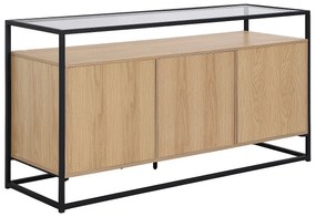 Kredens z 3 drzwiami z MDF, szkła hartowanego i metalu - Jasny naturalny - CAMATA