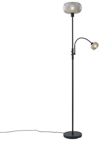 Inteligentna lampa podłogowa czarna z przydymionym szkłem 2-źródła światła z WiFi - Brianna