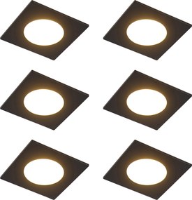 Zestaw 6 nowoczesnych reflektorów wpuszczanych czarnych z diodami LED z 3-stopniową regulacją ściemniania IP65 - Simply