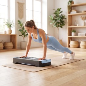 SPORTNOW Deska do stepów regulowana Fitness Aerobic Stepper z 2 poziomami (11/16 cm) 2 taśmami oporowymi, mata antypoślizgowa Niebieski | Aosom PL