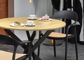 Stół okrągły Stockholm 100 cm loftowy – blat MDF / spiek marmur, metalowe nogi czarne