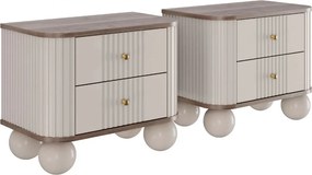 Zestaw szafek nocnych Vesper 56 cm - kaszmir / orzech / złote uchwyty / nogi kule