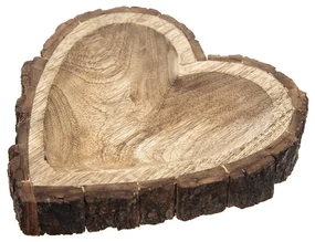 InDecor Taca dekoracyjna z drewna mango z korą Serce, 22 x 22 x 3 cm