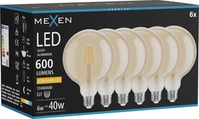 Mexen Vintis 6x żarówka filament LED E27, G125, 6W, Ciepła - 2200K, 600 lm, amber - L158-E27-0622-50x06