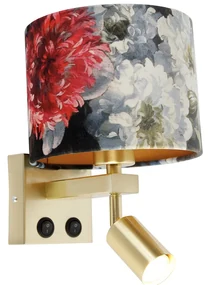 Lampa ścienna mosiężna z lampką do czytania ikloszem 18 cm kwiaty - Brescia Nowoczesny Oswietlenie wewnetrzne