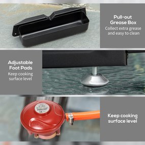 Outsunny Grill Gazowy z 3 Palnikami, Wężem, Antyadhezyjną Płytą Grillową, Stal Nierdzewna, Kolor: Srebrny, 63 x 48 x 21 cm