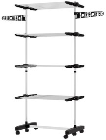 HOMCOM Suszarka do ubrań 5 poziomów, składana, system One-Klick, 142 cm x 55 cm x 172 cm, Czarny + Srebrny