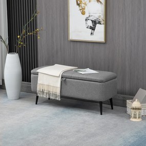 Tapicerowana Ławka HOMCOM z Miejscem do Przechowywania w Optyce Lnu z Nogami ze Stali 102 x 40 x 44 cm, Szary