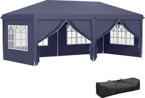 Outsunny Składany pawilon 6 x 3 m, odłączne boczne ściany, duże okna, drzwi z zamkiem błyskawicznym, rama stalowa, niebieski