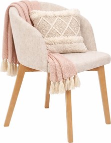 Kremowe drewniane krzesło tapicerowane welurem dąb artisan M7-L77