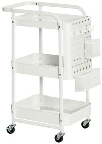 HOMCOM Wózek 3-poziomowy Wózek do serwowania Wózek do przechowywania Półka kuchenna z kółkami Biały