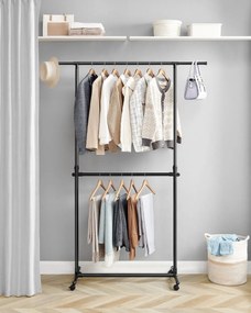 Stojak na ubrania dwupoziomowy JASON, 101-165x49x113-180cm, czarny SongmicsHome