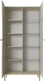 Witryna Nicole 100 cm z ryflowanym frontem - kaszmir / złote nóżki