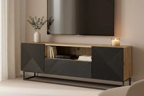 Szafka RTV Asha 167 cm z szufladą i metalowym stelażem - artisan / czarny mat