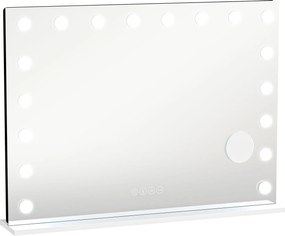 HOMCOM Hollywoodzkie lustro do makijażu z 18 regulowanymi żarówkami LED, 3 kolory, światło RGB, głośnik Bluetooth, 10-krotne powiększenie Białe | Aosom PL
