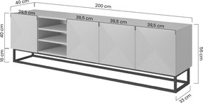 Szafka RTV Asha 200 cm ryflowana z wnęką i czarnym stelażem - kaszmir