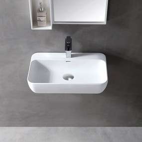 Umywalka ścienna nablatowa TWG201Odlew mineralny - Biały mat - 60 x 40 x 14 cm