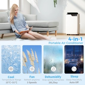 HOMCOM Klimatyzator przenośny 12 000 BTU, funkcje chłodzenia, osuszania, wentylatora, tryb nocny, sterowanie głosowe WiFi | Aosom PL
