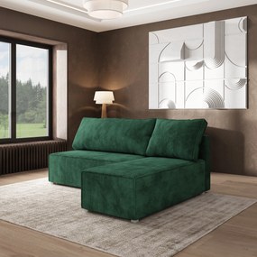 Masseno Narożnik BRISO z funkcją spania i pojemnikiem na pościel Narozniki L, Rozkładana sofa - Butelkowa zieleń, POSO 14