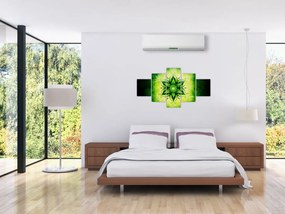 Obraz - Kwiatowa mandala na zielonym tle (125x70 cm)