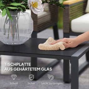 Outsunny Zestaw mebli ogrodowych Polyrattan dla 4 osób wodoodporny Zestaw balkonowy z sofą dla 2 osób, 2 krzesła Stolik z hartowanego szkła Poduszki Beżowy