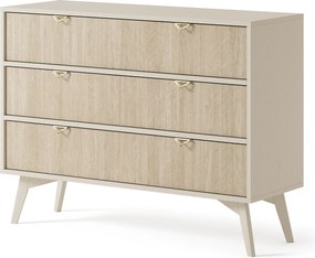 Komoda: 3 szuflady, beż piaskowy / jodełka skandynawska, nogi drewniane, 106 x 80 x 38 cm