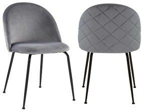 Zestaw 2 krzeseł MELBOURNE – welur i metal w kolorze czarnym matowym – kolor szary