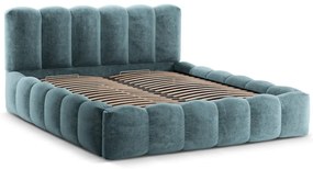 Niebieskie tapicerowane łóżko dwuosobowe ze schowkiem i stelażem 160x200 cm Lupine – Micadoni Home
