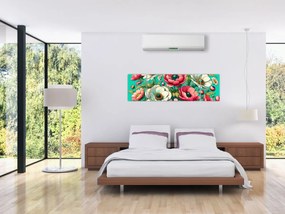 Obraz - Kwiaty na niebieskim tle (170x50 cm)