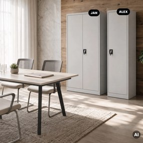 Szafa biurowa metalowa na akta, wąska, szara, 450x1850x400 mm: ALEX