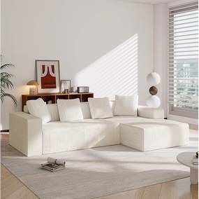 Duża modułowa prawa sofa narożna, z weluru, z 4 poduszkami, bez konieczności montażu, 261x146x65cm, Biały