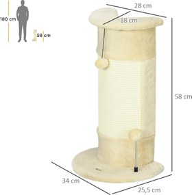 PawHut Drapak 58cm Drzewko dla Kotów z Piłką Kremowo-Biały Stabilny Drapak dla Kotów z Miejscem do Drapania | Aosom PL
