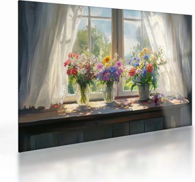 Obraz na szkle - Bukiet przy oknie (70x50 cm)