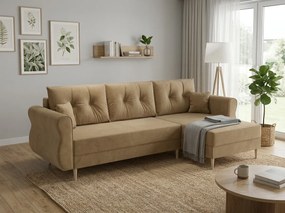 Rozkładana narożna sofa SILVIANO 230x140 cm, beżowa, uniwersalna