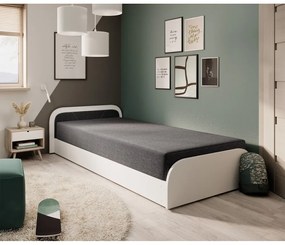Białe/ciemnoszare tapicerowane/z płyty wiórowej łóżko jednoosobowe ze schowkiem z materacem 80x190 cm Parys – ELTAP