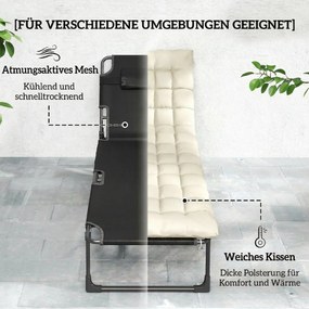 Outsunny Składany leżak szeroki leżak ogrodowy z 5-stopniowo regulowanym oparciem, wyściełanym materacem, poduszką na głowę, kieszenią boczną | Aosom PL