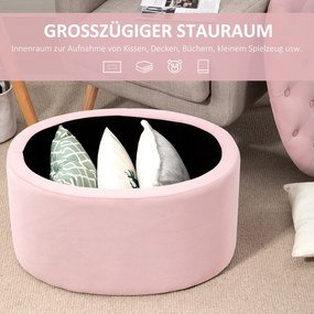 HOMCOM Ławka tapicerowana ze schowkiem skrzynia owalny kształt poliester drewno kolor różowy